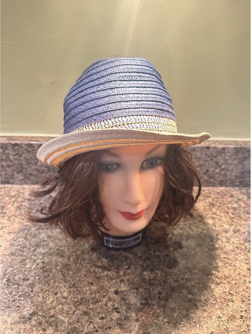 H&M Baby Boy/Girl Paper Straw Fedora Hat Blue Beige 12-18M / 86